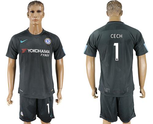 Chelsea #1 Cech Black Soccer Club Jersey